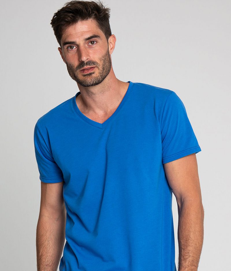 Camiseta antimosquitos hombre cuello pico azul 1