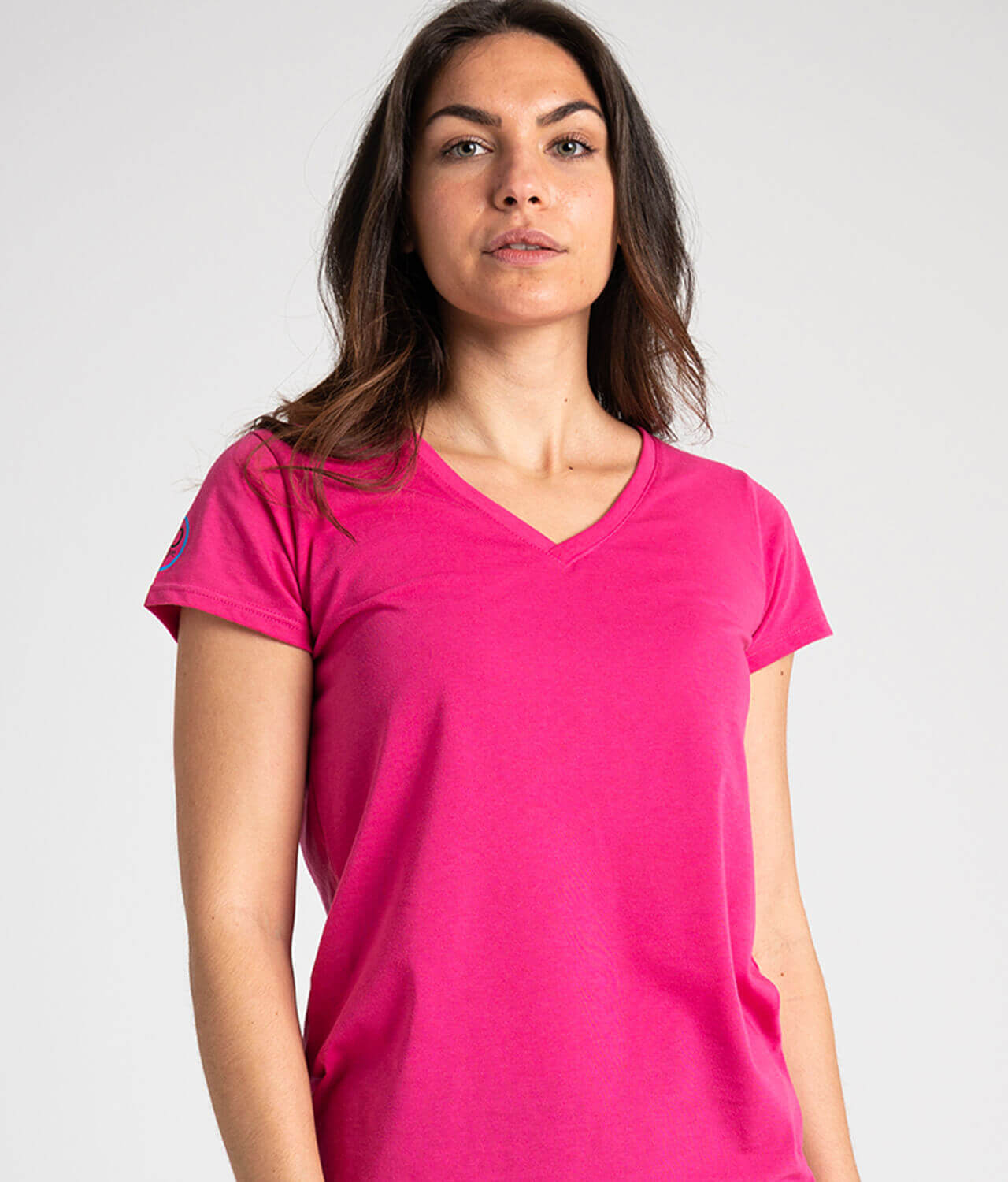 Camiseta antimosquitos mujer cuello pico rosa 1
