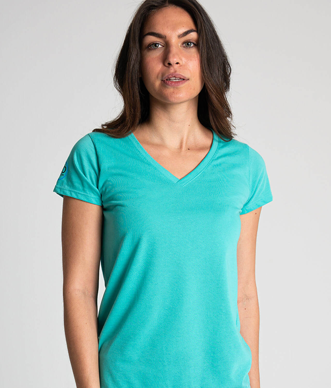 Camiseta antimosquitos mujer cuello pico turquesa 1